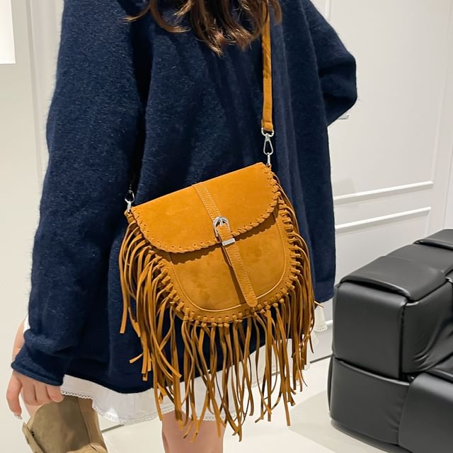 Fringe Saddle Faux Suede Bag Crossbody