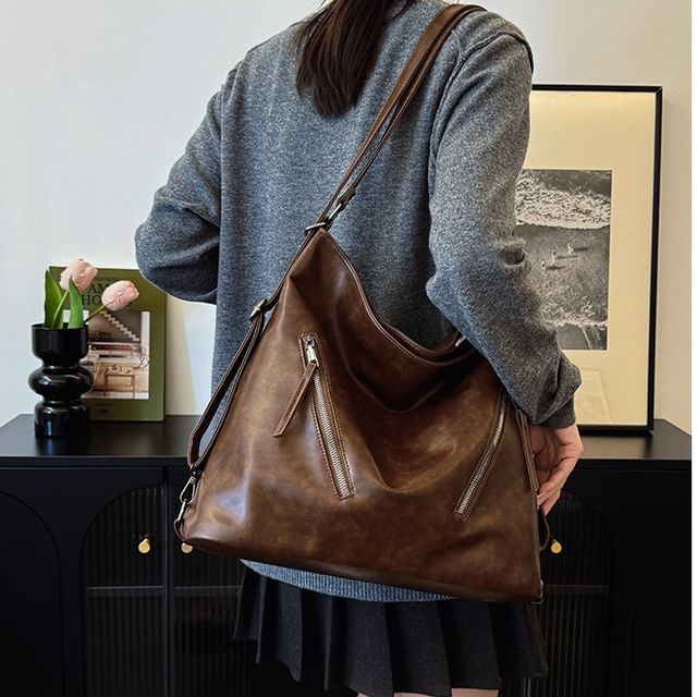 Tote Faux Backpack Leather Zip
