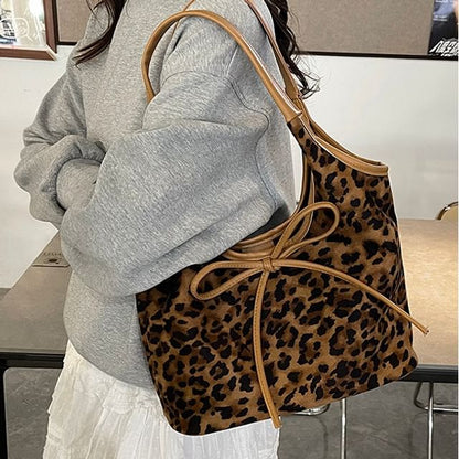 Bow Leopard Print Tote Bag