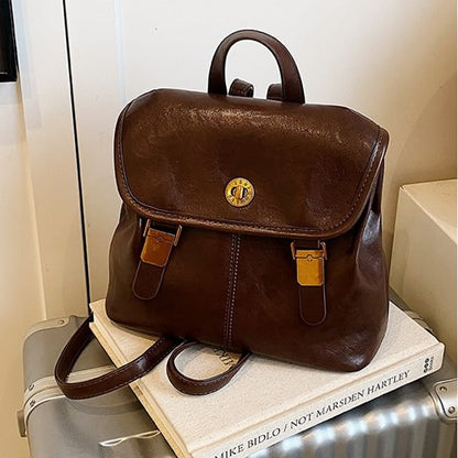 Flap Faux Buckle Leather Backpack