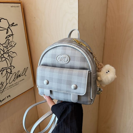 Plaid Flap Faux Backpack Leather