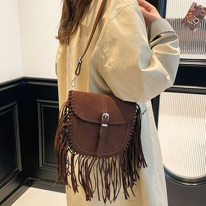 Fringe Saddle Faux Suede Bag Crossbody