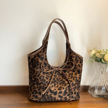 Bow Leopard Print Tote Bag