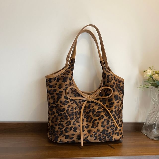 Bow Leopard Print Tote Bag