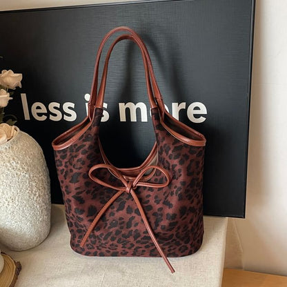 Bow Leopard Print Tote Bag