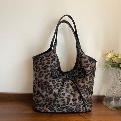 Bow Leopard Print Tote Bag