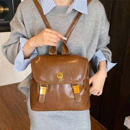 Flap Faux Buckle Leather Backpack