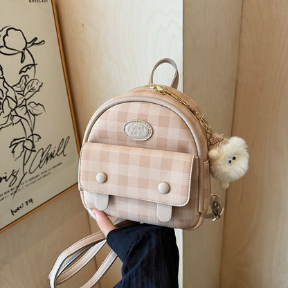 Plaid Flap Faux Backpack Leather