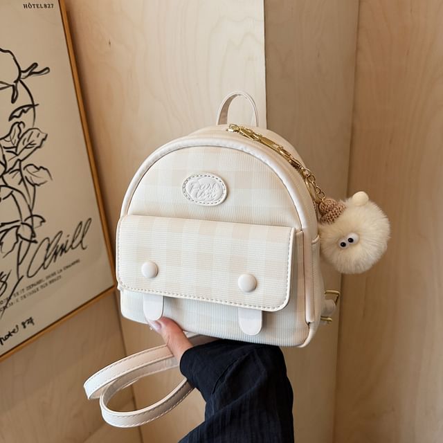Plaid Flap Faux Backpack Leather