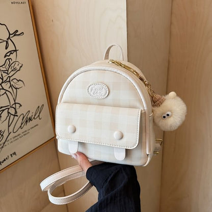 Plaid Flap Faux Backpack Leather