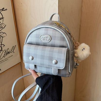 Plaid Flap Faux Backpack Leather