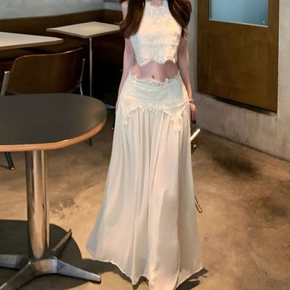 Crewneck Lace Crop Tank & Maxi A-Line Skirt