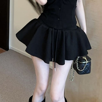 Sleeveless Twisted Crop Top Mini A-Line Skirt