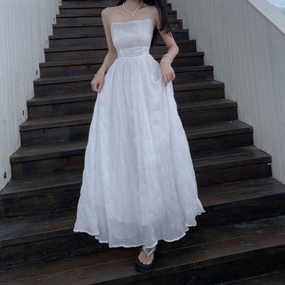 Plain Maxi Textured Strappy Sundress Halter