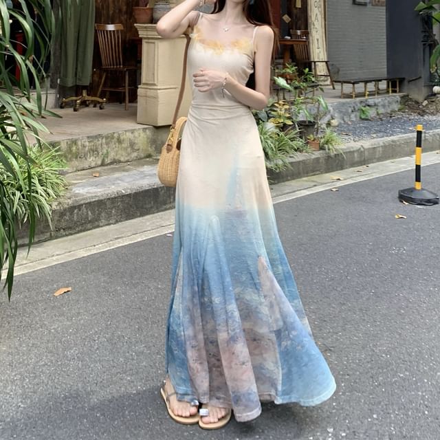 Ruffle Cardigan Dye Lettuce Tie Sundress Strap / Edge Set Spaghetti Plain Maxi