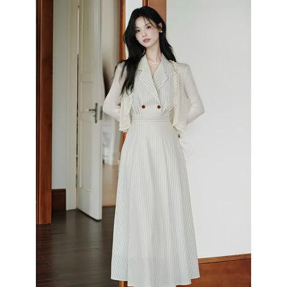 A-Line Collar Halter Dress Set Striped Maxi Plain Cardigan Lettuce / Edge