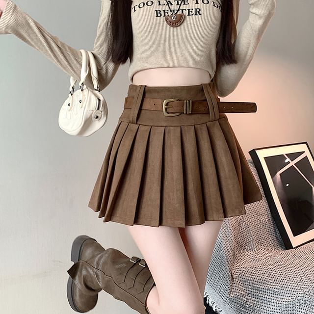 High Rise Plain Mini Pleated Skirt