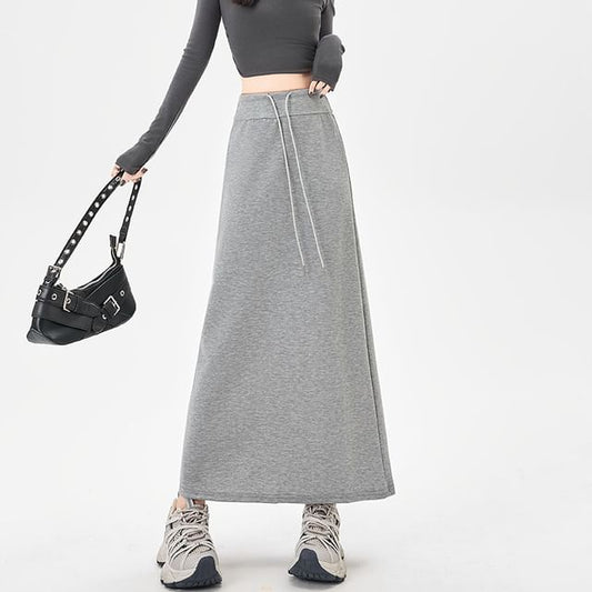Drawstring Waist Plain Maxi Skirt