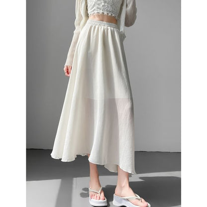 High Waist Plain Midi A-Line Skirt