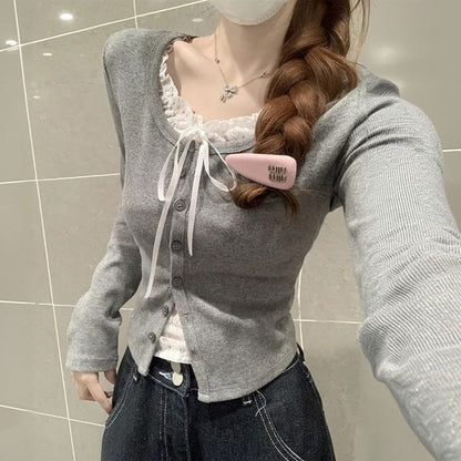 Mock Two-Piece Long-Sleeve Lace Top