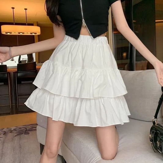 Solid Mini Tiered Skirt with High Waist