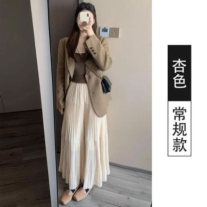 Solid Color Maxi A-Line Skirt with High Waist