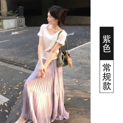 Solid Color Maxi A-Line Skirt with High Waist