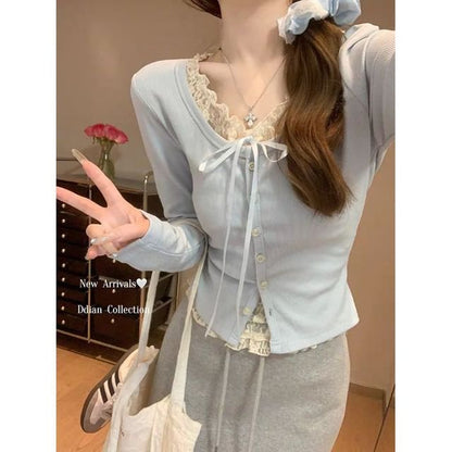 Mock Two-Piece Long-Sleeve Lace Top