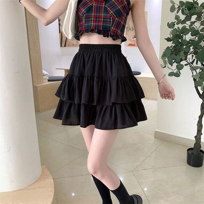 Solid Mini Tiered Skirt with High Waist