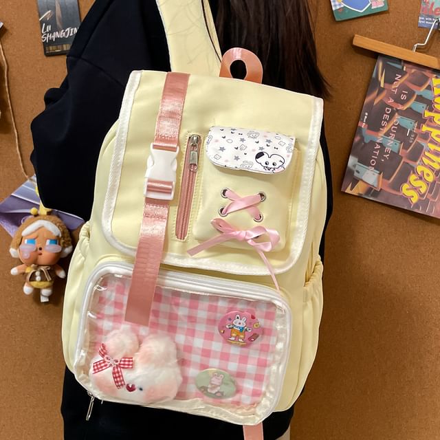 PVC Buckled Ribbon Backpack Panel Nylon Gingham