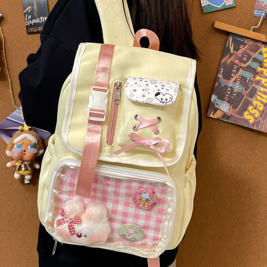 PVC Buckled Ribbon Backpack Panel Nylon Gingham