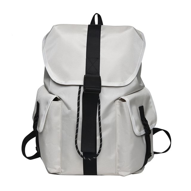 Nylon Plain Buckled Backpack Drawstring Unisex