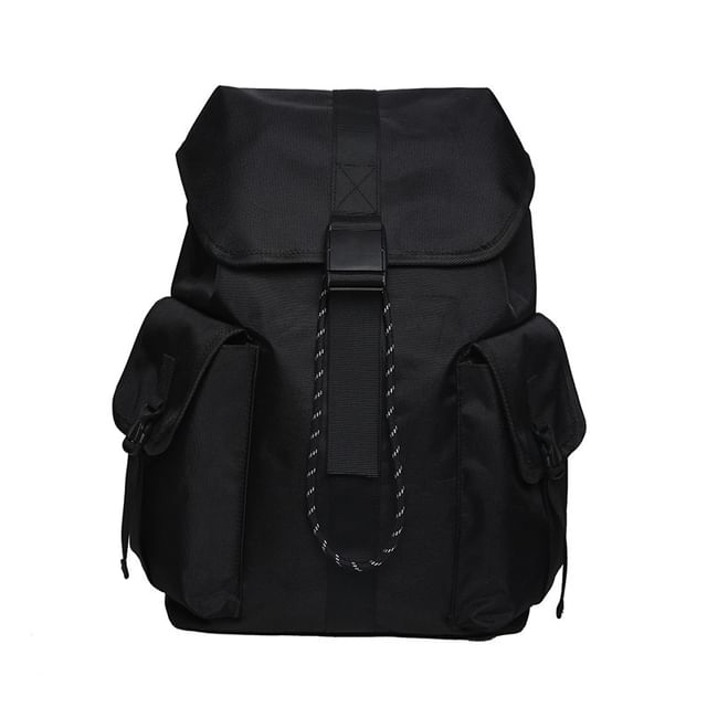 Nylon Plain Buckled Backpack Drawstring Unisex