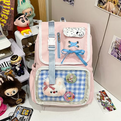 PVC Buckled Ribbon Backpack Panel Nylon Gingham