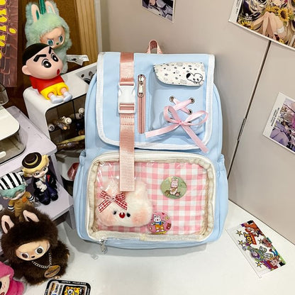 PVC Buckled Ribbon Backpack Panel Nylon Gingham