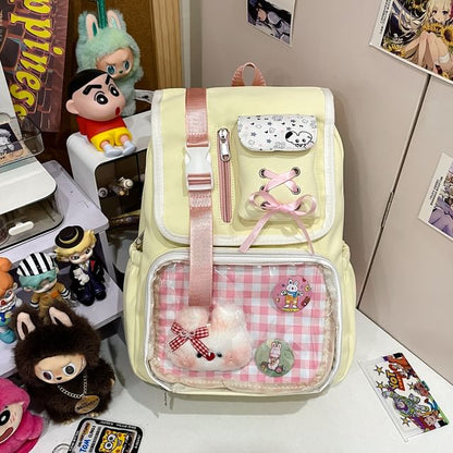 PVC Buckled Ribbon Backpack Panel Nylon Gingham