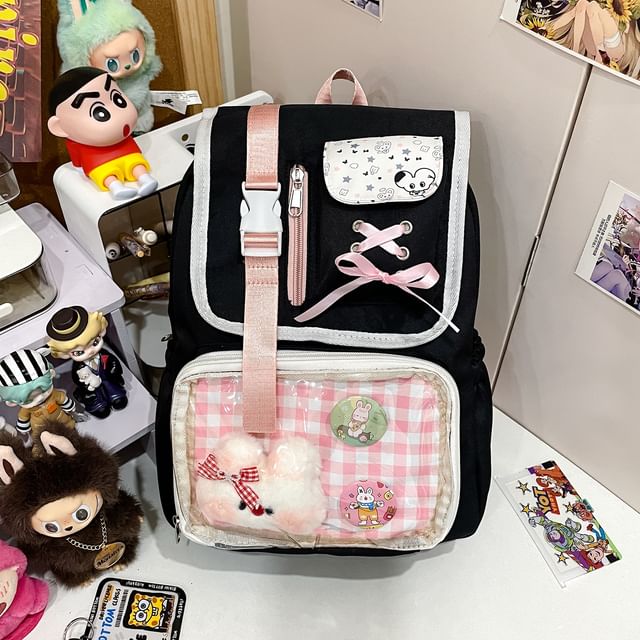PVC Buckled Ribbon Backpack Panel Nylon Gingham