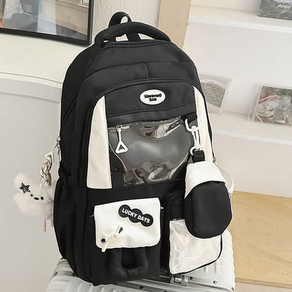 Purse PVC Buckled Panel Applique Nylon With Coin Backpack