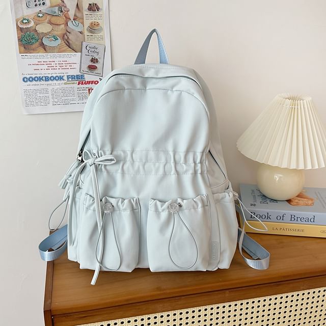Bow Plain Drawstring Backpack Nylon