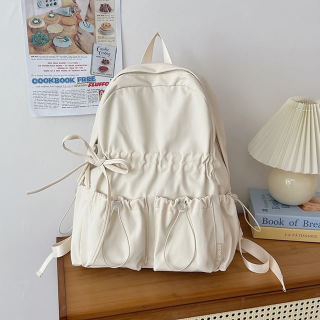 Bow Plain Drawstring Backpack Nylon