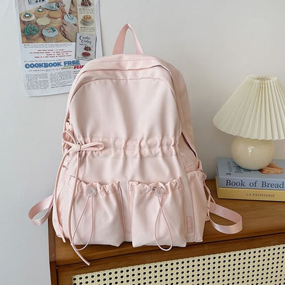 Bow Plain Drawstring Backpack Nylon