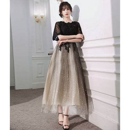 Short Sleeve Round Neck Gradient Lace Panel Mesh A-Line Cocktail Dress (Various Designs)