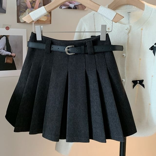 High Rise Pleated Mini A-Line Skirt