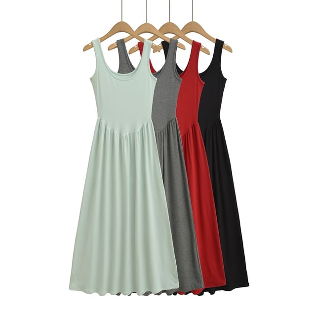 Plain A-Line Dress Sleeveless Maxi