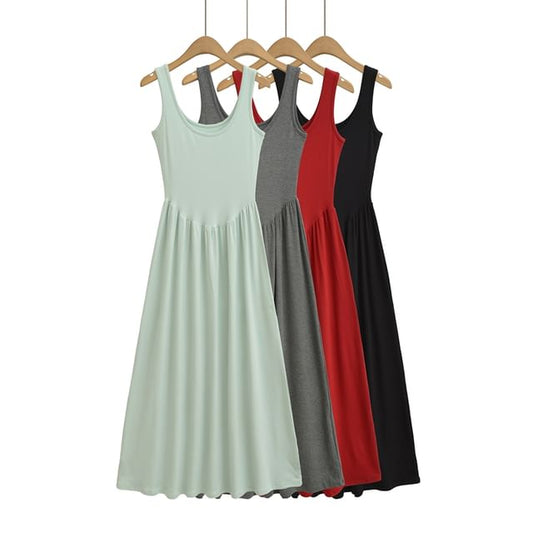 Plain A-Line Dress Sleeveless Maxi