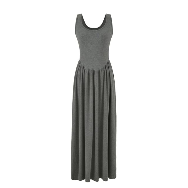 Plain A-Line Dress Sleeveless Maxi