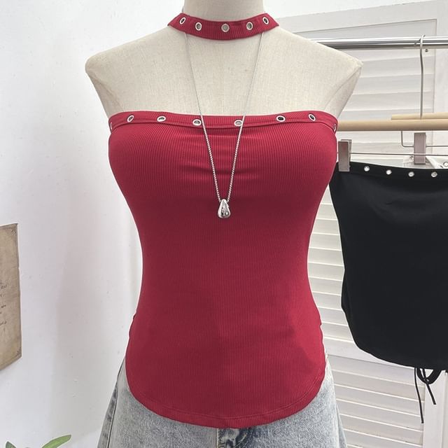 Halter Grommet Lace-Up Open Back Top
