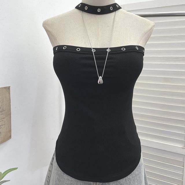 Halter Grommet Lace-Up Open Back Top