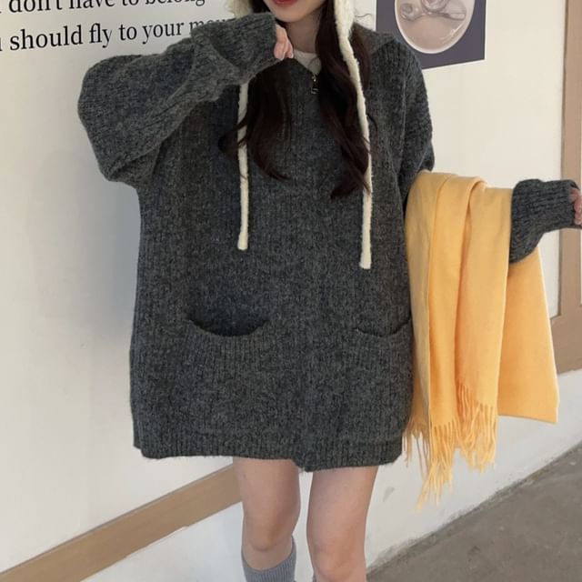 Zip-Front Solid Hooded Cardigan