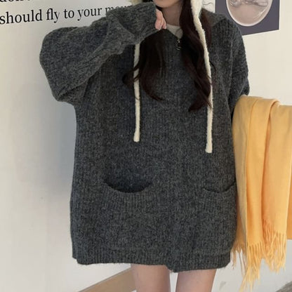 Zip-Front Solid Hooded Cardigan